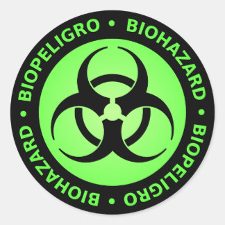 Groene tweetalige waarschuwing voor biogevaren ronde sticker