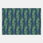 Groene Twigs & Red Berries Blauwe kerstpatronen Inpakpapier Vel (Voorkant 3)