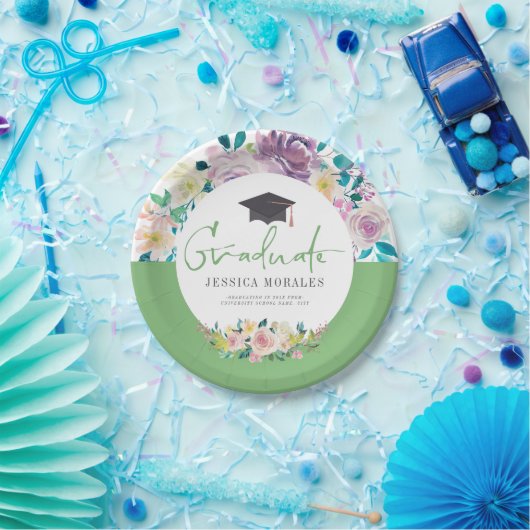 Groene Typografie-Afstuderen zomerbloemen Papieren Bordje (Feest)