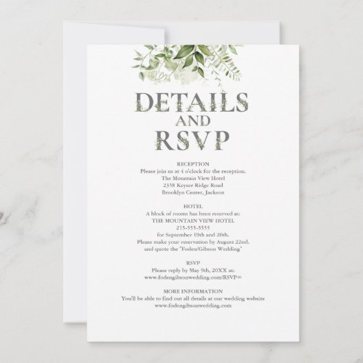 Groene typografie alles in één bruiloft kaart (Achterkant)