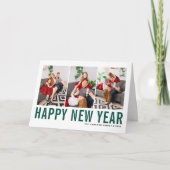 Groene Typografie Foto Collage Happy Nieuwjaar Feestdagen Kaart (Voorkant)