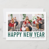 Groene Typografie Happy NieuwYear Photo Collage Feestdagenkaart (Voorkant)