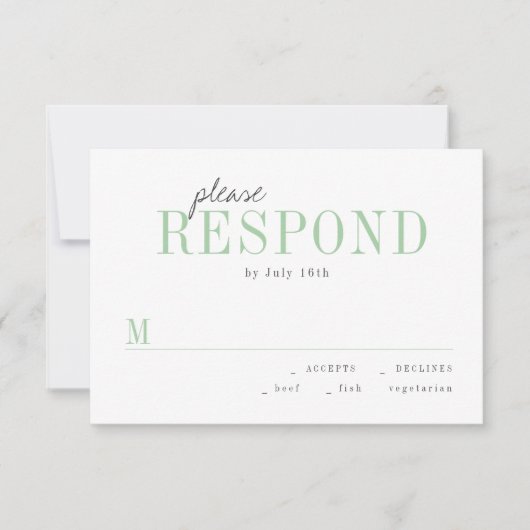 Groene typografie minimalistische bruiloft RSVP (Voorkant)
