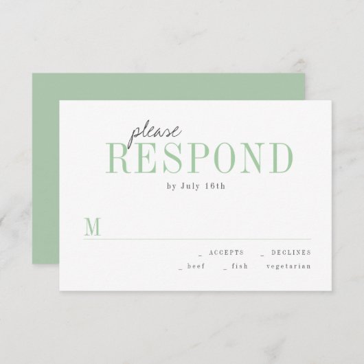 Groene typografie minimalistische bruiloft RSVP (Voorkant / Achterkant)