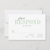 Groene typografie minimalistische bruiloft RSVP Kaartje (Voorkant)