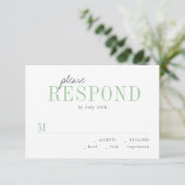 Groene typografie minimalistische bruiloft RSVP Kaartje (Staand voorkant)