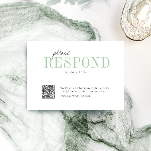 Groene typografie minimalistische QR code bruiloft RSVP Kaartje