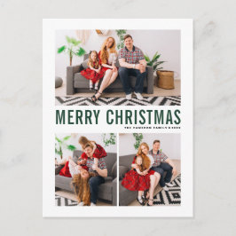 Groene typografie Prettig kerstfeest Drie foto Feestdagenkaart