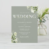 Groene typografie Sage Green All in One Wedding Kaart (Staand voorkant)