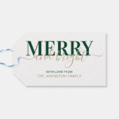 Groene typografie vrolijk en stralend kerstfeest cadeaulabel (Achterkant Horizontaal)