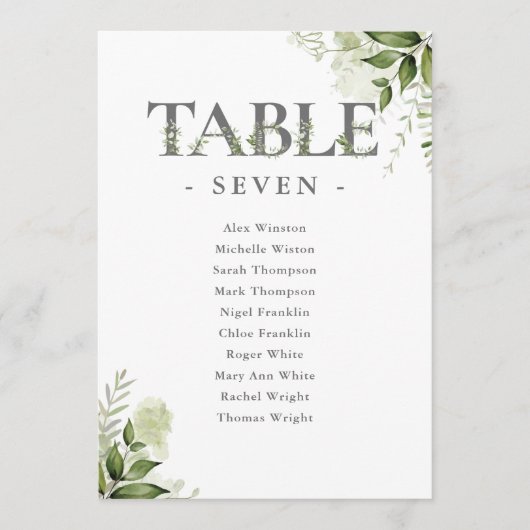 Groene typografie zitplan tafelnummer (Voorkant)