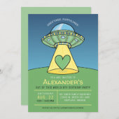 Groene UFO Alien Verjaardagsfeest Uitnodiging (Voorkant / Achterkant)