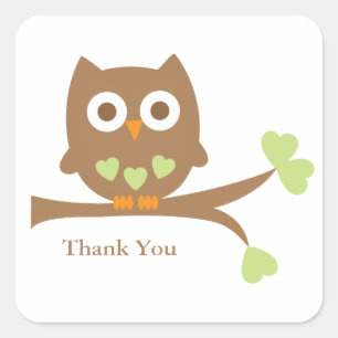 Groene Uil Baby shower Envelope Afdichtingen Vierkante Sticker