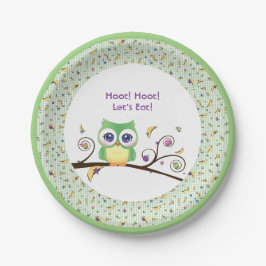 Groene Uil Baby Shower Geslacht-Neutraal Bos Papieren Bordje