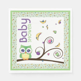 Groene Uil Geslacht-Neutrale Baby Shower Maan Ster Servet