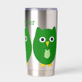 Groene Uil Ontwerp Gepersonaliseerd Geïsoleerde Drinkbeker (Achterkant)