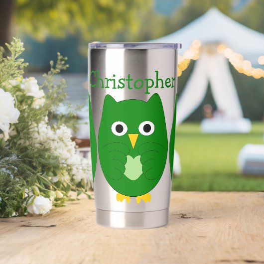 Groene Uil Ontwerp Gepersonaliseerd Geïsoleerde Drinkbeker (Huwelijk)