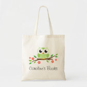 Groene uil op bijkantoor gepersonaliseerd biblioth tote bag (Voorkant)