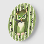 Groene Uil Ronde (Grote) Wandklok (Hoek)