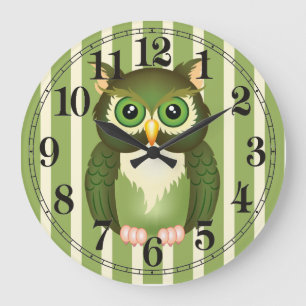 Groene Uil Ronde (Grote) Wandklok