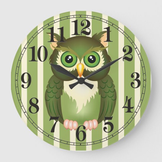 Groene Uil Ronde (Grote) Wandklok (Voorkant)