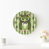 Groene Uil Ronde (Grote) Wandklok (Huis)
