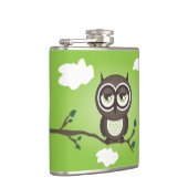 Groene Uil Zittend op een Branch Flask Heupfles (Rechts)