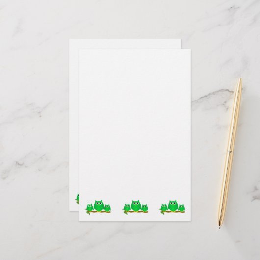 Groene Uilen Ontwerp Briefpapier (Voorkant / Achterkant in situ)