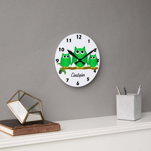 Groene Uilen Ontwerp Gepersonaliseerd Ronde Klok (Kantoor)