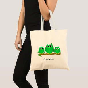 Groene Uilen Ontwerp Gepersonaliseerd Tote Bag