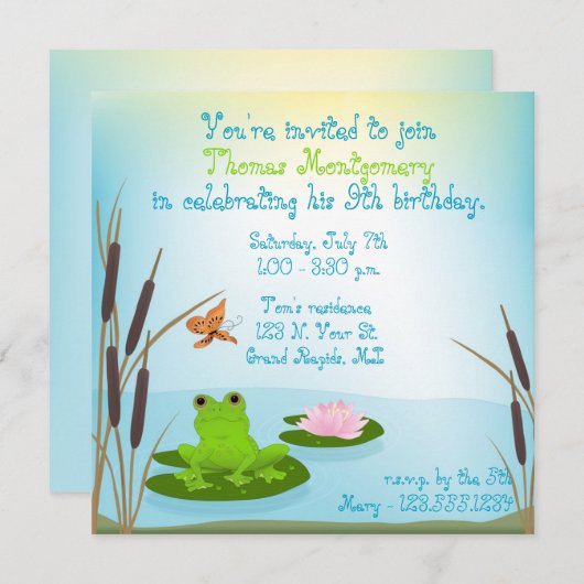 Groene uitnodiging van de Birthday Party van het K (Voorkant / Achterkant)