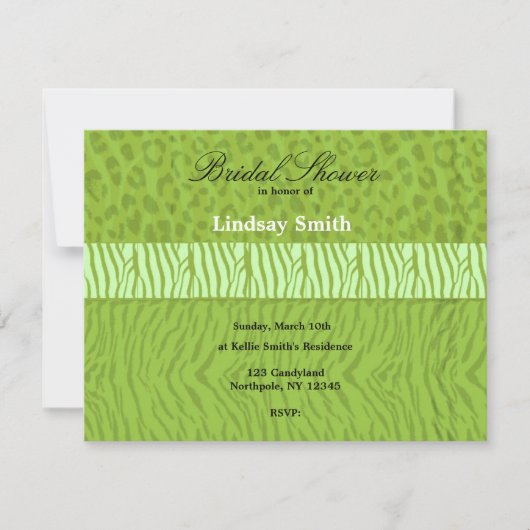 Groene uitnodiging voor drukbridal in Wild Animal  (Voorkant)