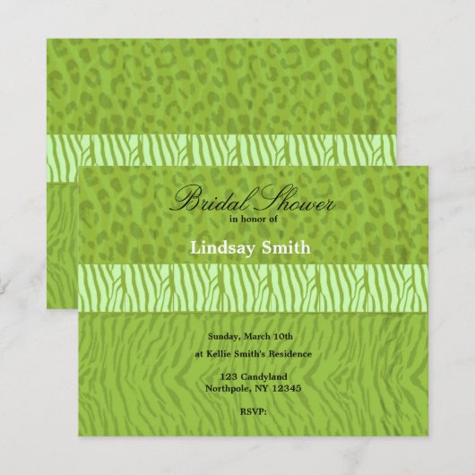 Groene uitnodiging voor drukbridal in Wild Animal  (Voorkant / Achterkant)
