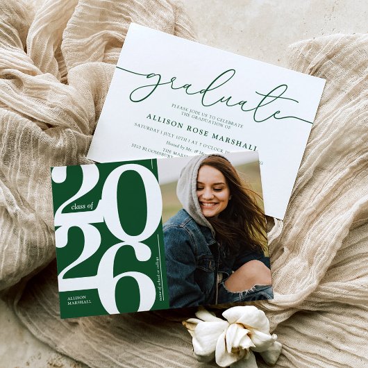 Groene uitnodiging voor eindexamenfeest 2026 met f