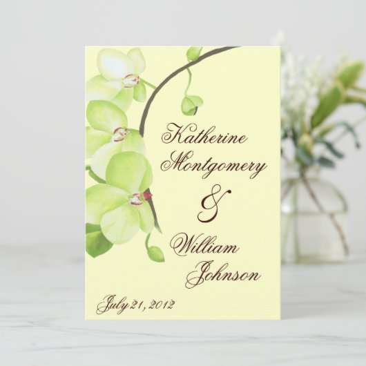 Groene uitnodiging voor orchidee bruiloft (Staand voorkant)