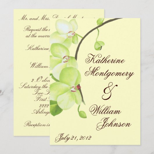 Groene uitnodiging voor orchidee bruiloft (Voorkant / Achterkant)