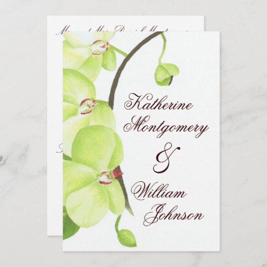 Groene uitnodiging voor orchidee bruiloft (Voorkant / Achterkant)