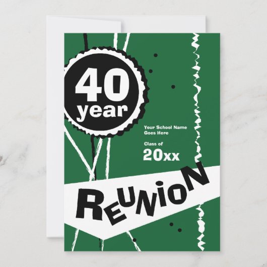 Groene uitnodiging voor reünie van 40 jaar (Voorkant)