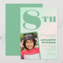 Groene uitnodigingen voor 8e verjaardag Kleurrijke