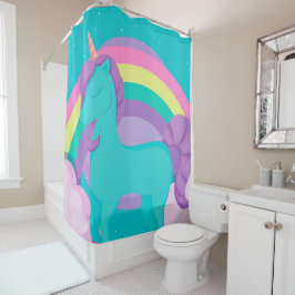 Groene Unicorn met regenbooggordijn Douchegordijn