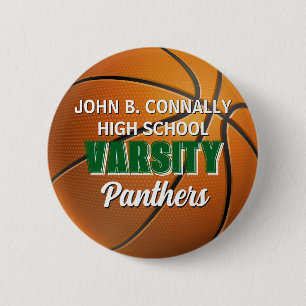 Groene universitaire basketbal aangepaste middelba ronde button 5,7 cm