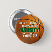 Groene universitaire basketbal aangepaste middelba ronde button 5,7 cm (Voorkant /achterkant)