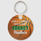 Groene universitaire basketbal aangepaste middelba sleutelhanger (Voorkant)