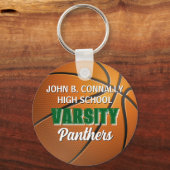 Groene universitaire basketbal aangepaste middelba sleutelhanger (Voorkant)