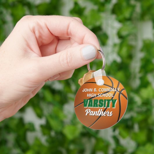 Groene universitaire basketbal aangepaste middelba sleutelhanger (Hand)