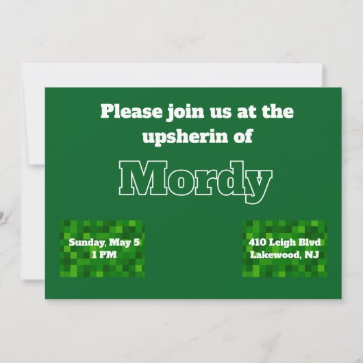 Groene upsherin-uitnodiging kaart (Voorkant)