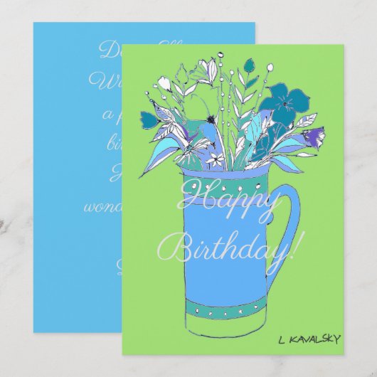 Groene V2 Kleurrijke Gelukkige Verjaardag Bloemen Feestdagenkaart (Voorkant / Achterkant)