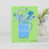 Groene V2 Kleurrijke Gelukkige Verjaardag Bloemen Feestdagenkaart (Staand voorkant)