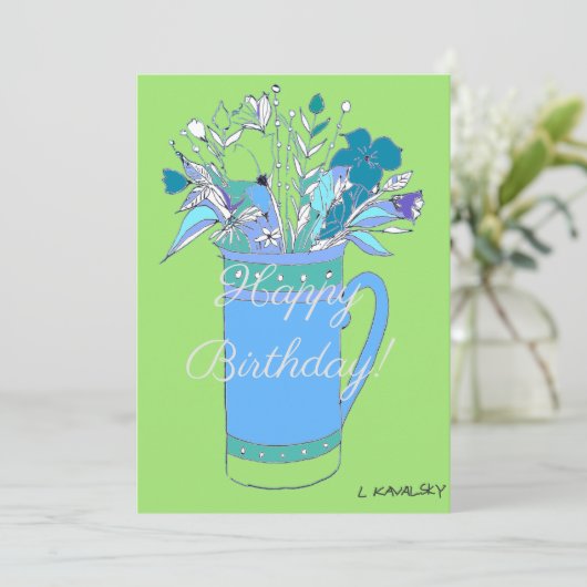 Groene V2 Kleurrijke Gelukkige Verjaardag Bloemen  Feestdagenkaart (Staand voorkant)