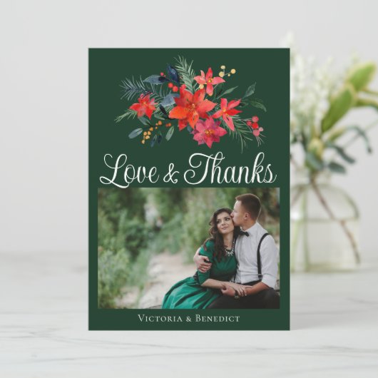 Groene vakantie bruiloft foto Liefde & Bedankt (Staand voorkant)